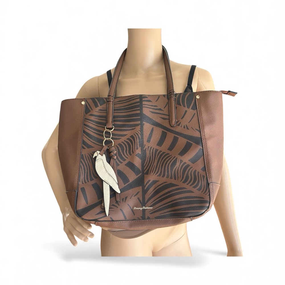 🌴 Tommy Bahama Palm Print Tote w/ Parrot Charm — Tropical Resort Bag